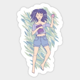 Young girl sleeping on the grass - II Sticker